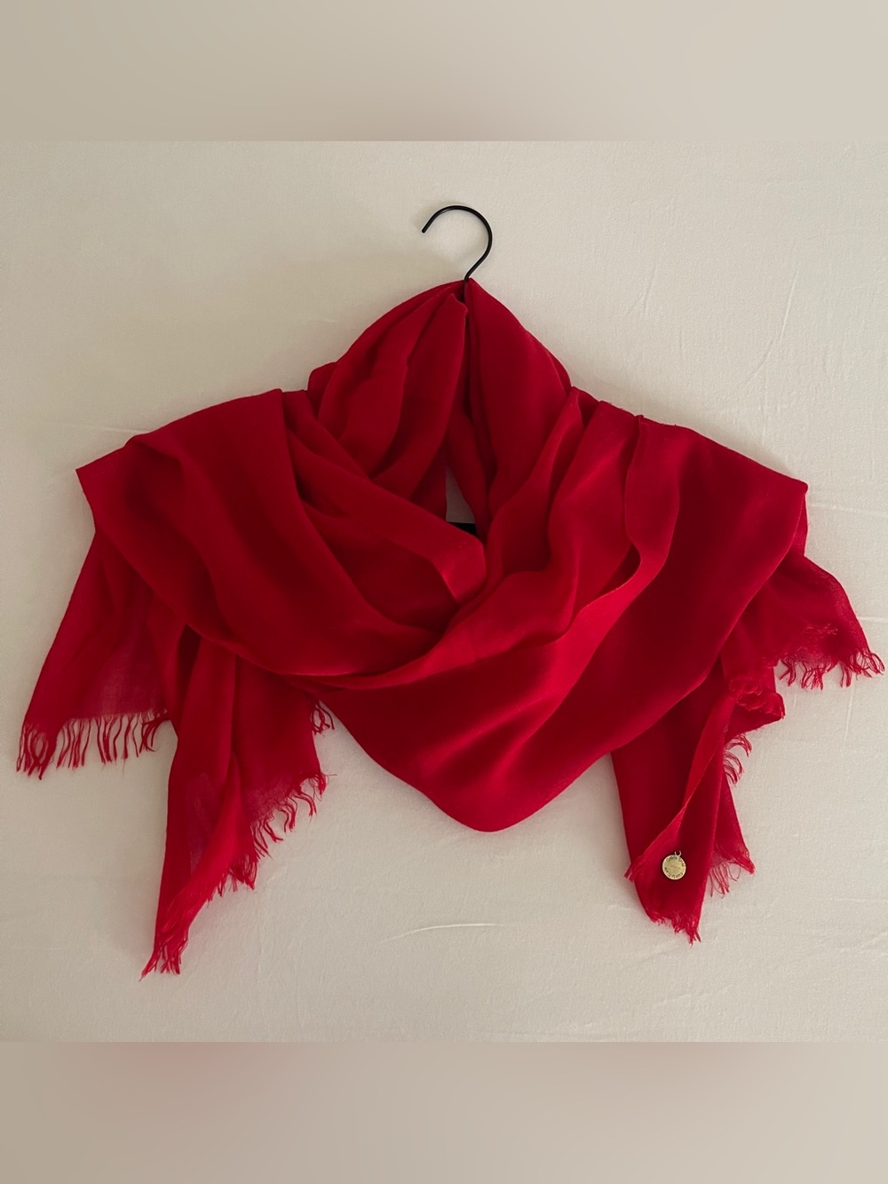Calvin Klein Red Scarf Gold Charm Eyelash Fringe